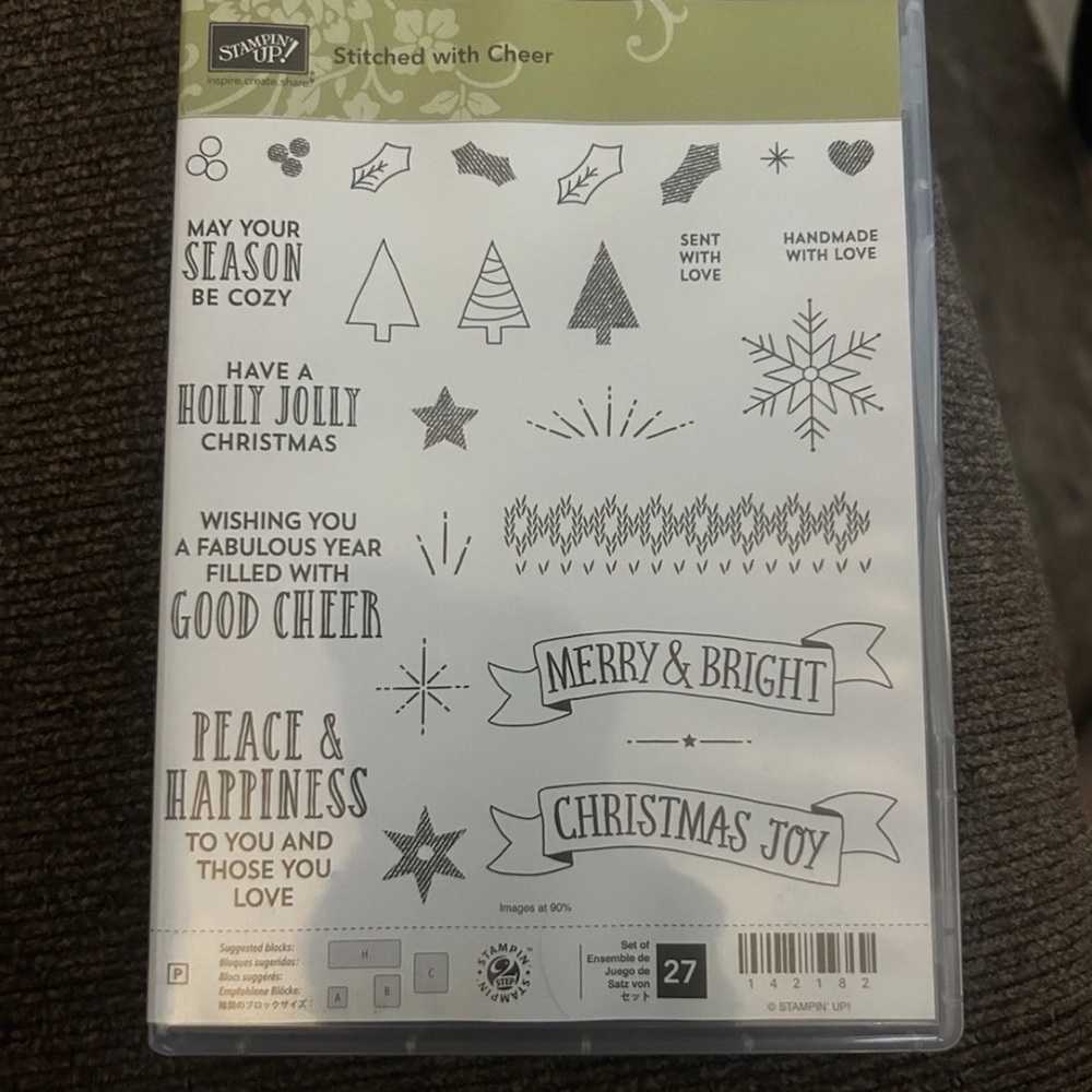 Stampin'Up! "Stitched with Cheer" used 28 pc. clear stamp set, Christmas, trees